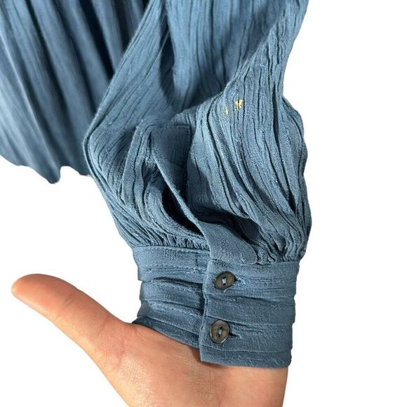 Free People XSmall Blue V-Neck *Long Sleeves Canyon Rose Peasant Blouse - Picture 7 of 13